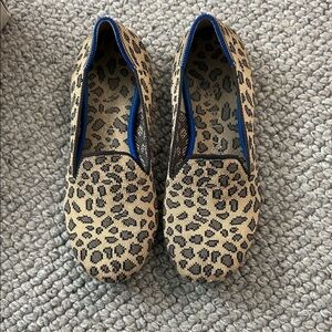 Rothy's Leopard Print Kids Loafers with Blue Trim